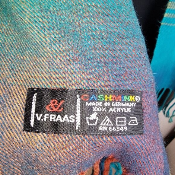 V. Fraas Plaid Cashmink Fringe Scarf Made in Germany - Picture 2 of 5